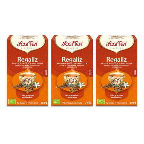 Yogi Tea - Regaliz Bio - Infusión Ayurvédica - Mezcla de Regaliz, Cáscara de Naranja y Cardamomo - Sin Cafeína - Pack de 3x17 bolsitas (51 en total)