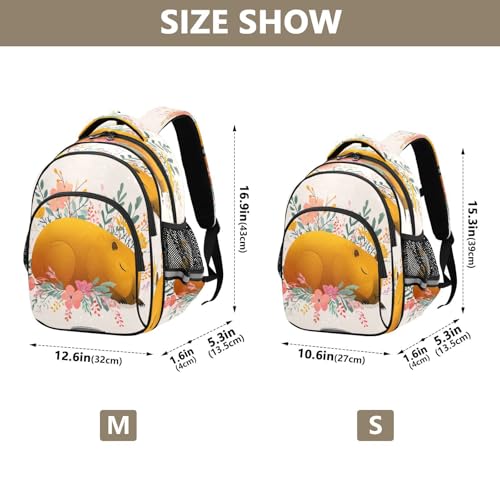 Emelivor Capybara Floral Beige Kids Backpack Toddler School Backpack Bookbag Backpacks Book Bag for Boys Girls,M4