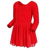 Magic Town Long Sleeve Leotards Dance Dress for Girls Toddler Leotard Ballet Skirt (4-6,Red)