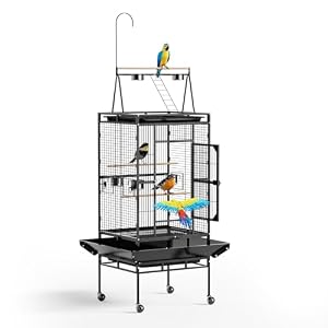 VINGLI 83 Inch Bird Cage with Play Top, Large Wrought Iron Bird Cage with Wheels, Rolling Parakeet Cage with Removable Tray for Cockatiels Lovebird Finches Canaries
