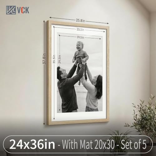 Image of VCK 24x36 Poster Frame 5 Pack, Natural Wood, 20x30 Mat, for Gallery Wall