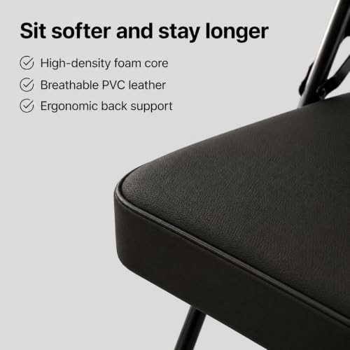 Image of Folding Chair - Padded Metal Chair with Padded Seat, Folding Steel Frame - Indoor Outdoor Guest Seat (Black)