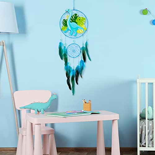 MHJY Traumfänger Kinder, Dinosaurier Dreamcatcher mit Feder Gross Handgefertigte Traumfänger für Jungen Mädchen Teenager Deko Zimmer Schlafzimmer Kinderzimmer Dekoration