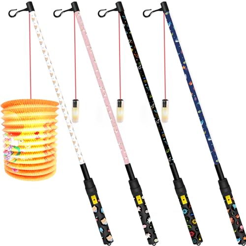 YL 4 Stück Laternenstab mit LED, Elektronischer Laternen Stab Kinder 40 cm Lang mit 4 Pack Aufkleber für St Martin, Kinderpartys, Kostümpartys, Halloween, Laternenumzug