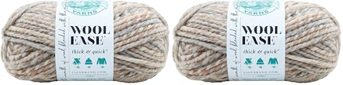 Image of Lion Brand Yarn Wool-Ease Thick & Quick Yarn, Soft and Bulky Yarn for Knitting, Crocheting, and Crafting, 1 Skein, Fossil (Pack of 2)