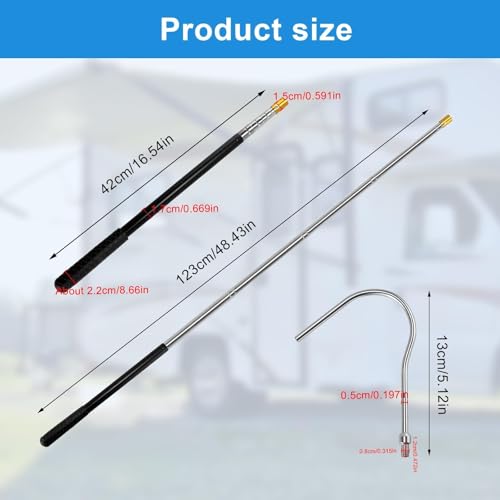HSUYUN Teleskopstange mit Haken, Einziehbar Markisenöffner-Abzieherstange, mit Haken Dachboden-Leiter-Zugsystem-Set, Edelstahl-Einziehhaken, für Angeln, Camping, Zuhause