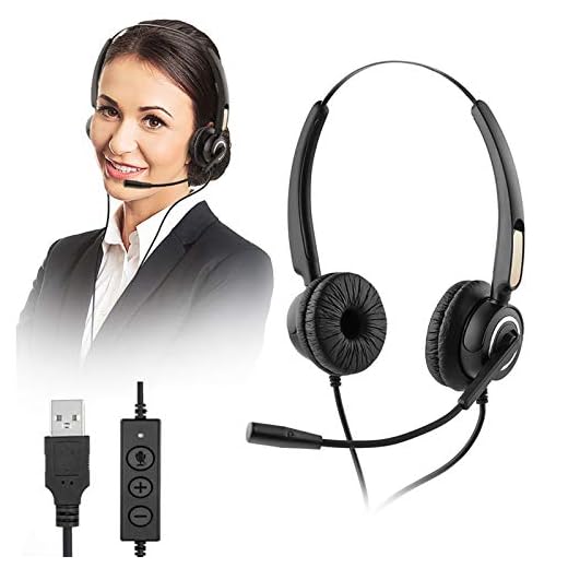 USB Computer Headset, MCHEETA Call Center Noise Cancelling Microphone Headset, Wired Phone Headset with Mute for Skype Calls/Online Course/Laptop/PC