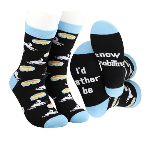 MBMSO Funny Snowmobile Gift 2 Pairs I'd Rather Be Snowmobiling Socks Sledding Gift for Snowmobile Lover Snowmobile Rider Gift2