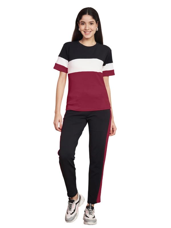 dtr fashion Red Polyester Lycra Blend Front Taped Tracksuit | Co-ord Set For Women| Active Wear Suit Set For Women| Track Suit Set For Women (TSSET1081, M)-picture-11