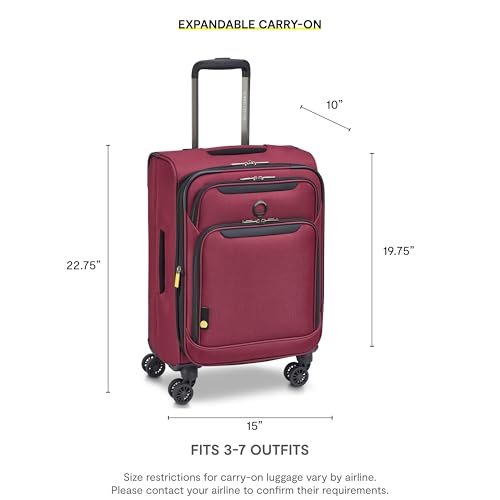 Image of DELSEY PARIS Sky Max 3.0 Carry-On 21 Inch, Lightweight Softside Expandable Luggage, Spinner Wheels, Soft Touch Handle, Burgundy