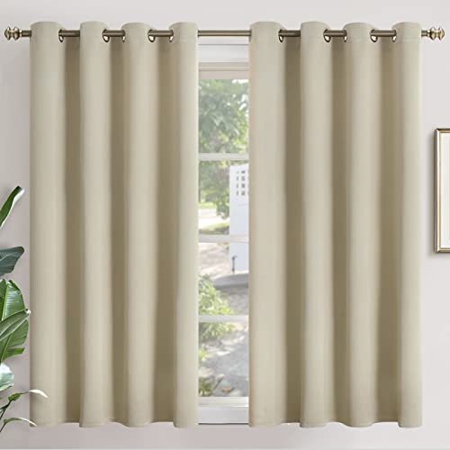 Image of YoungsTex Beige Blackout Curtains 54 Inch Long for Bedroom - Thermal Insulated with Grommet Top Room Darkening Window Drapes for Basement Cafe Bathroom, 2 Panels, 52 x 54 Inch