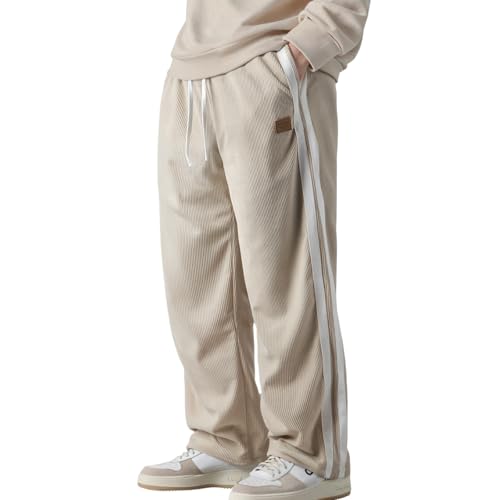 Mens Straight Leg Pants Corduroy Stripted Casual Baggy Lightweight Pant Drawstring Fashion Textured Classic Sweatpants