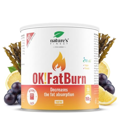 Nature's Finest by Nutrisslim OK!FatBurn mit ID-alG™ & L-Carnitin - Effektiver Kohlenhydratblocker & Fettverbrenner für Gewichtsmanagement - Mit L-Tyrosin & Vitamin C - 150 g fur 15 tage - Vegan