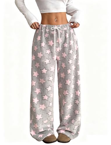 Image of ZAFUL Women's Fuzzy Plush Pajama Pants Wide Leg Pj Bottoms Lounge Pants | Soft Fluffy Sleep Pants Drawstring Elastic Waist Teddy Pjs for Women No Pockets