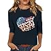 Women's Patriotic Flag Printed Shirts Round Neck 3/4 Sleeve Tops 250th Anniversary USA Casual Blouse