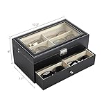CO-Z Sunglasses Organizer with 12 Slots, Multiple Eyeglasses Eyewear Display Case for Women Men, 2 Story Leather Multi Sunglasses Jewelry Collection Holder with Drawer - Image 2