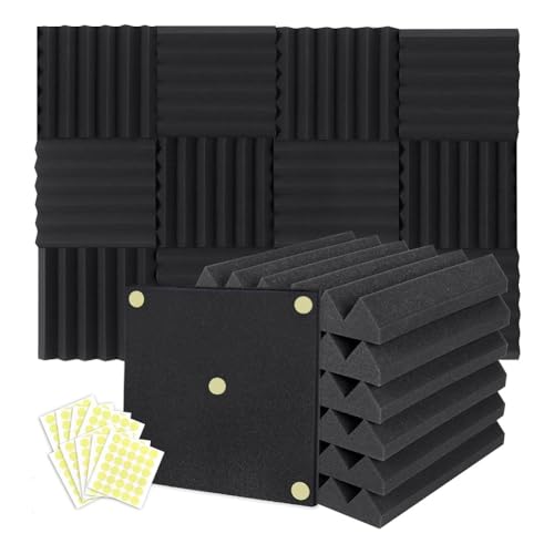 Steowsey Paquete de 12 paneles de espuma acústica de cuña de 2 x 12 x 12 pulgadas, espuma insonorizante con cancelación de ruido para codificación de oficina en casa