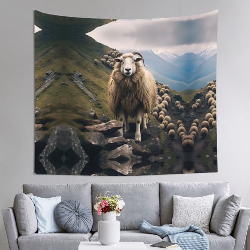 WZYWHJ Tapiz decorativo para interiores con estampado de ovejas pequeñas en la ladera, 152 x 129,5 cm: suave, de calidad y ligero, adecuado para tapices colgantes de pared
