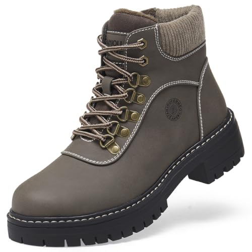 ANJOUFEMME Work Winter Hiking Boots For Women - Womens Snow Outdoor Casual Lace up Ankle Boots Waterproof Lightweight Warm Backpacking Walking Hiking Shoes W115-FNW05-BROWN-9