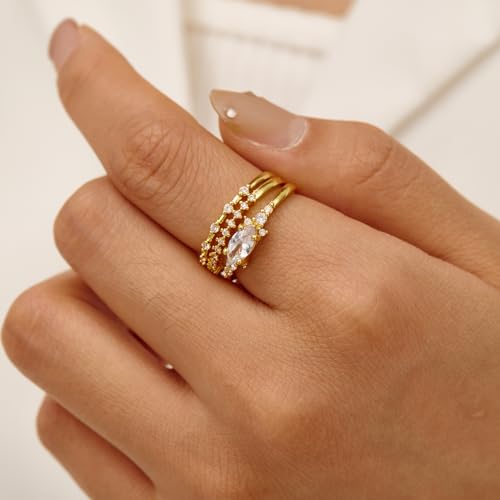 Otxas Dainty Gold Rings for Womem 14k Gold Plated Stackable Ring for Women Size 6-11 Cubic Zirconia Gold Rings Set Wedding Rings2