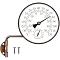 4" Brass Swivel Thermometer Indoor Outdoor Thermometer, Outside Decorative Weather Thermometer Hygrometer for Kitchen Window, Patio, Greenhouse, Window Thermometer
