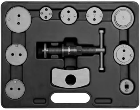 YATO YT-0681 11-Piece Disc Brake Caliper Rewind Tool Kit with all components visible