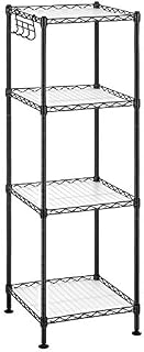SONGMICS Bathroom Shelf, 4-Tier Wire Shelving Unit, Metal Storage Rack, Total Load Capacity 80 kg, with 4 PP Sheets, Removable Hooks, 30 x 30 x 102 cm for Small Space, Black LGR104B01