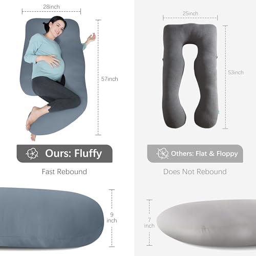 Image of MOON PARK Pregnancy Pillows for Sleeping - U Shaped Full Body Maternity Pillow with Removable Cover - Support for Back, Legs, Belly, Hips - 57 Inch - Grey - Cooling Cover
