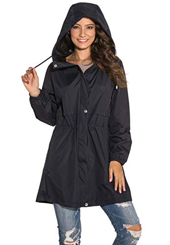 image for GUANYY Rain Jacket Women Waterproof Hooded Raincoat Active Outdoor Win