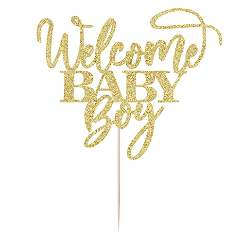 Kaoenla Welcome Baby Boy Cake Topper - Baby Shower-Newborn Gender Reveal Party Decorations (Golden Glitter) #TOP2