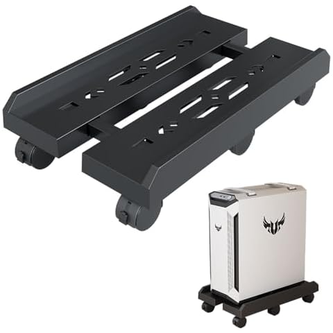 Niciksty Adjustable Mobile CPU Stand, Ventilated Computer Tower Stand PC Tower Stand with 6 Locking Caster Wheels Fits Most PC (Black) Cover