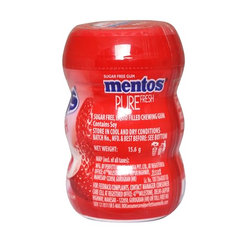 Image of Mentos Pure Fresh Strawberry Chewing Gum, 15.6 gm Bottle