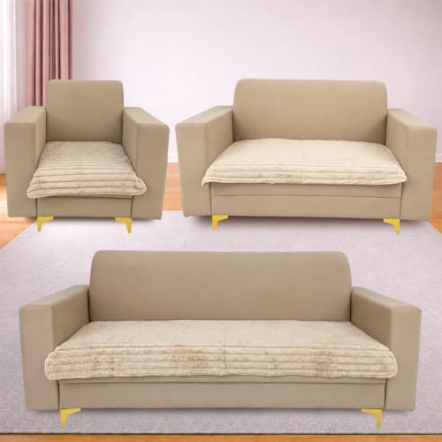 Image of Homerz Premium Rabbit Fur Sofa Cover with Anti-Skid Backing, Soft Plush Fabric Sofa Protector for Living Room Furniture (Beige, 6 (3+2+1) Seater, Only Seat Cover)