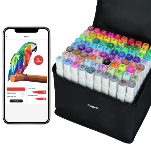 Vokiuler 80 Farben Marker Stifte, Alkohol Marker mit kreativen App, Twin...