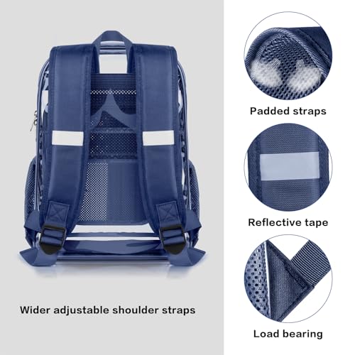 Image of PAMANO Clear Backpack Transparent Heavy Duty Bookbag See Through Bag for College Work Travel Security, Navy XL