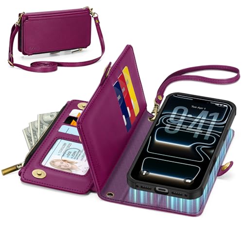 Étui en cuir synthétique violet prune TUCCH de qualité pour iPhone 17 Pro