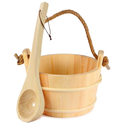 Malloy Set Secchio e Mestolo per Sauna, Secchio e Mestolo per Sauna, Accessori per Sauna Fatti A Mano In Legno di Pino