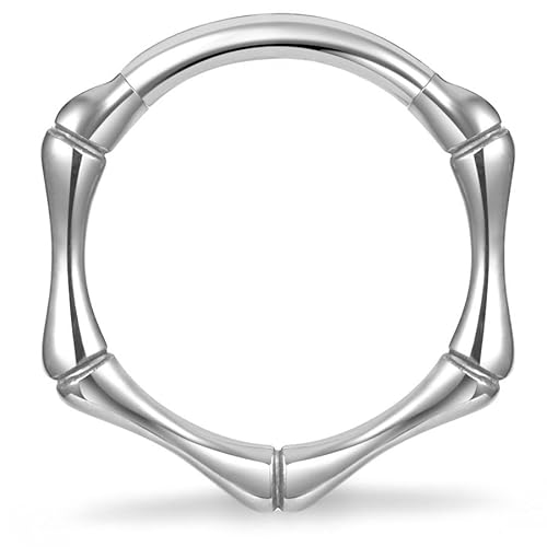 WOLAYI Titanium Septum Rings, 16G Septum Jewelry, Gold Septum Ring Hypoallergenic Hinged Clicker Septum Nose Piercing Jewelry Hoops for Women Men-8mm/10mm Silver/18K Gold Plated(06:Bone-Silver, 16G-10mm)