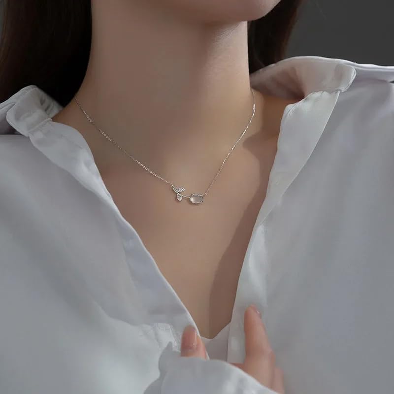 Collier tulipe éblouissant en argent avec ensemble boucles d'oreilles - 4