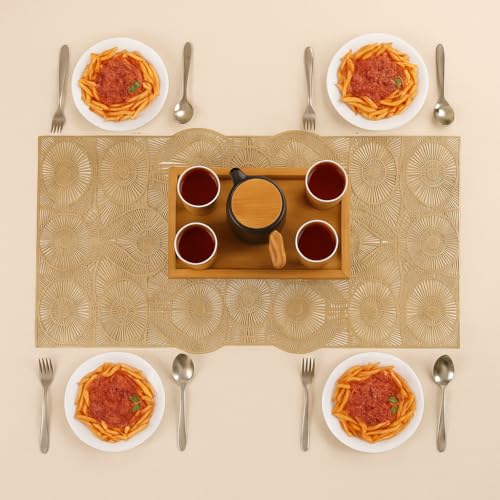 Image of Homerz Premium Table Runner, PVC, Size- 92x34 cm | Waterproof, Heat Resistant, Non-Slip, Easy to Clean Soft Table Runner for Coffee Table, Dining Table and Centre Table. (Wheel Leaf)