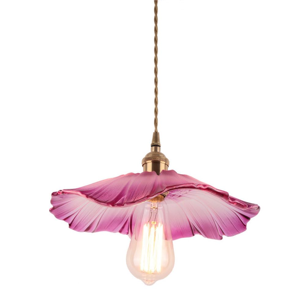 MODEBHD Pink Glass Pendant Lamps Flower Shaped Lampshade Hanging Lights Brass Fittings Ceiling Lighting E27 Base Chandelier Hanging Ceiling Lamp Kitchen Island Entrances Bedside