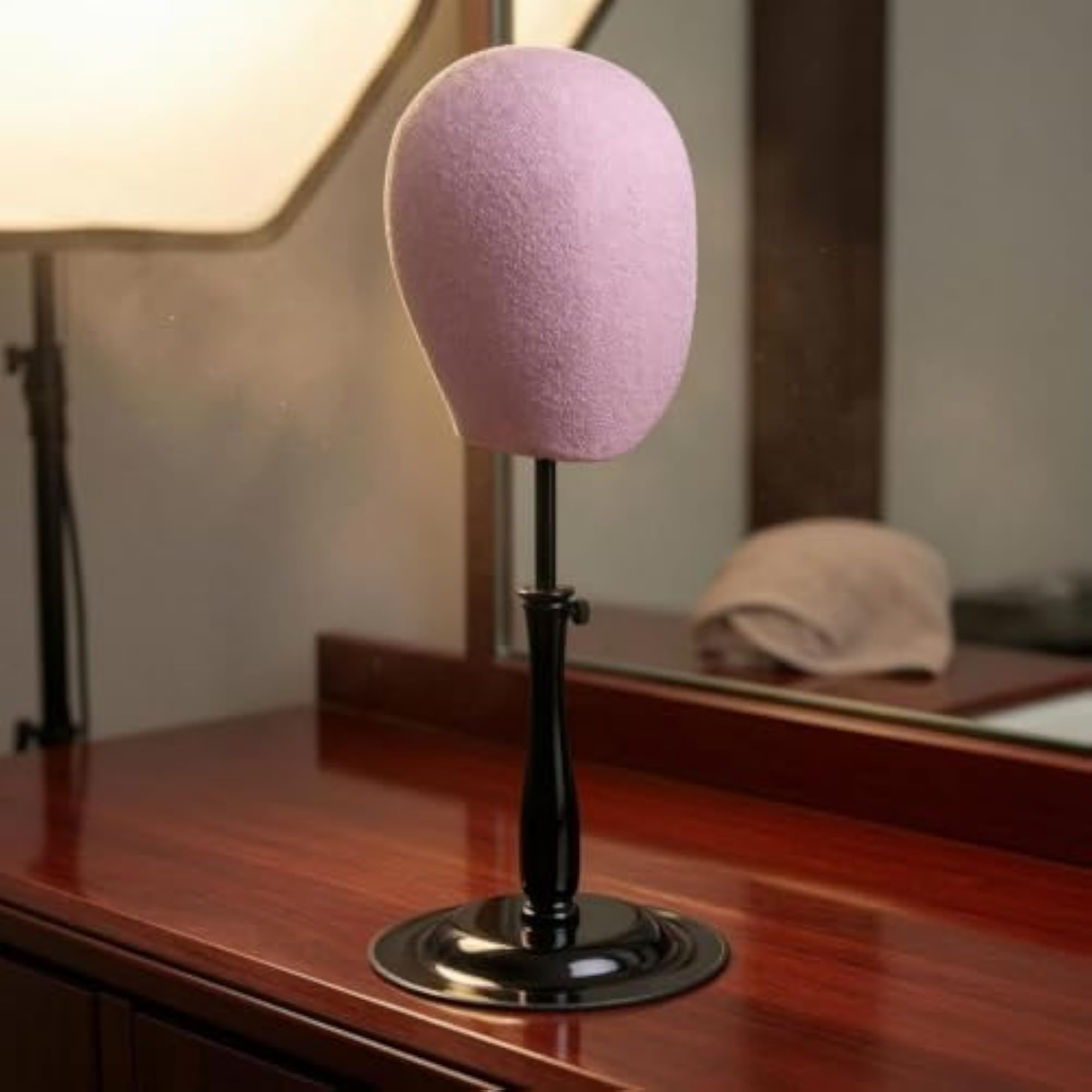 Adjustable Hairpiece Display Stand with Round Iron Base