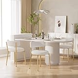 HAIZAO Boucle Dining Chairs Set of 4, Modern Round Upholstered Dining Chairs, Curved Backrest Kitchen Dining Room Chairs, Mid-Century White Dining Chair with Golden Metal Legs