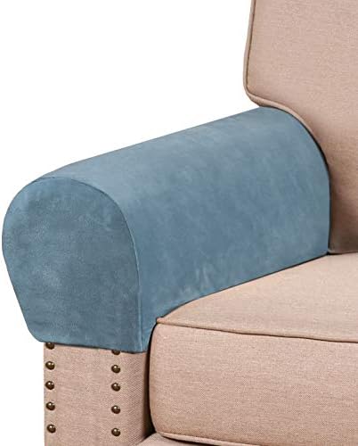 Real Velvet Armrest Covers for Chairs and Sofas Couch Arm Covers for Sofa Thickened Velvet Armrest Covers Anti-Slip Furniture Protector Washable Armchair Slipcovers for Recliner Set of 2, Stone Blue