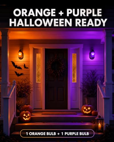 Image of L LOHAS LED Purple and Orange Light Bulbs for Halloween, A19 LED, E26 Base
