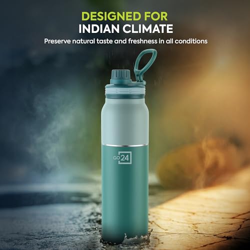 Image of Go24 pexpo Sipper Water Bottle 740ml ISI Certified Stainless Steel Flask with Sipper Cap | 3 Layer Insulation | 2-Year Warranty |for Home, Office, Gym, Travelling | BPA Free |Austin | Green