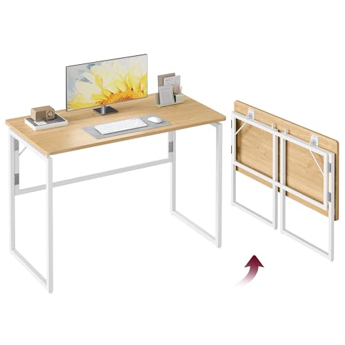 VASAGLE Klapptisch Kleiner Schreibtisch klappbar Computertisch Tischplatte aus einem Stück abgerundete Ecken Tisch für Homeoffice Schlafzimmer 100 x 50 cm natureichenfarben LWD152YD01