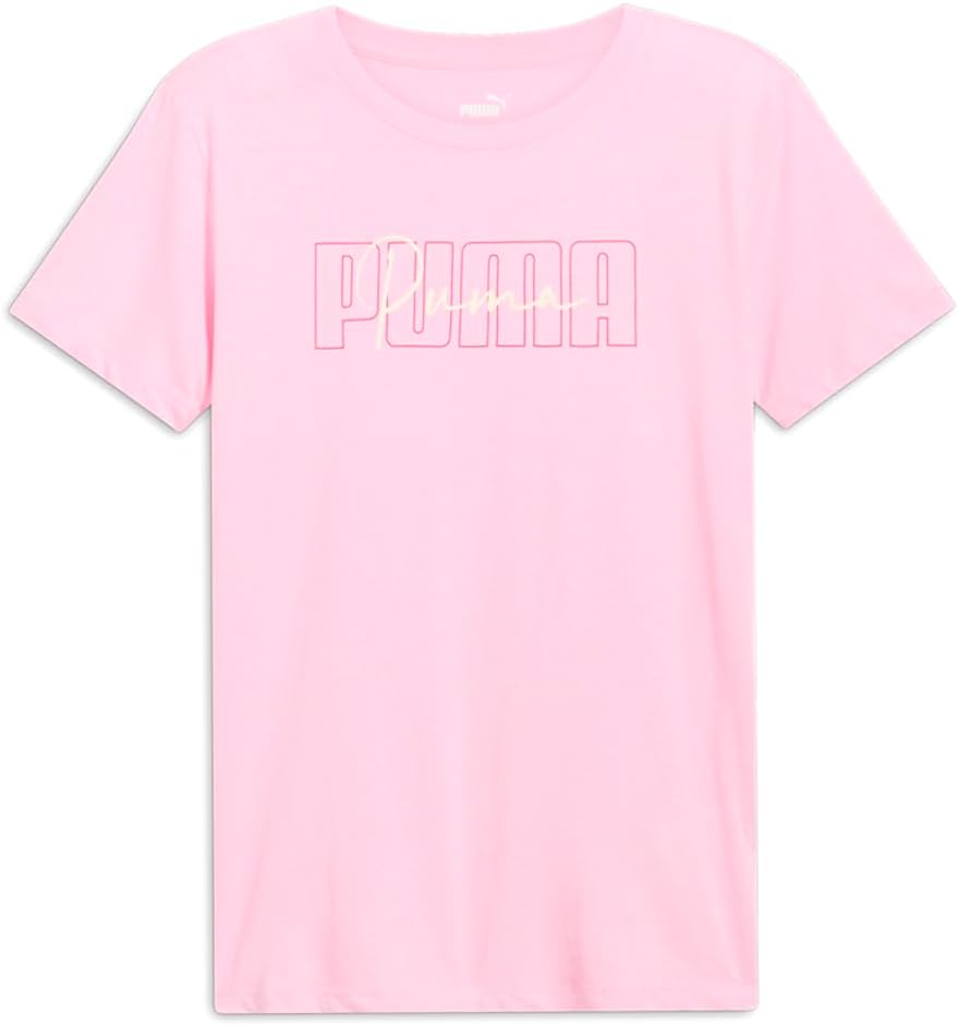 PUMA Womens Script Logo Crew Neck Short Sleeve Casual Tops Casual - Pink