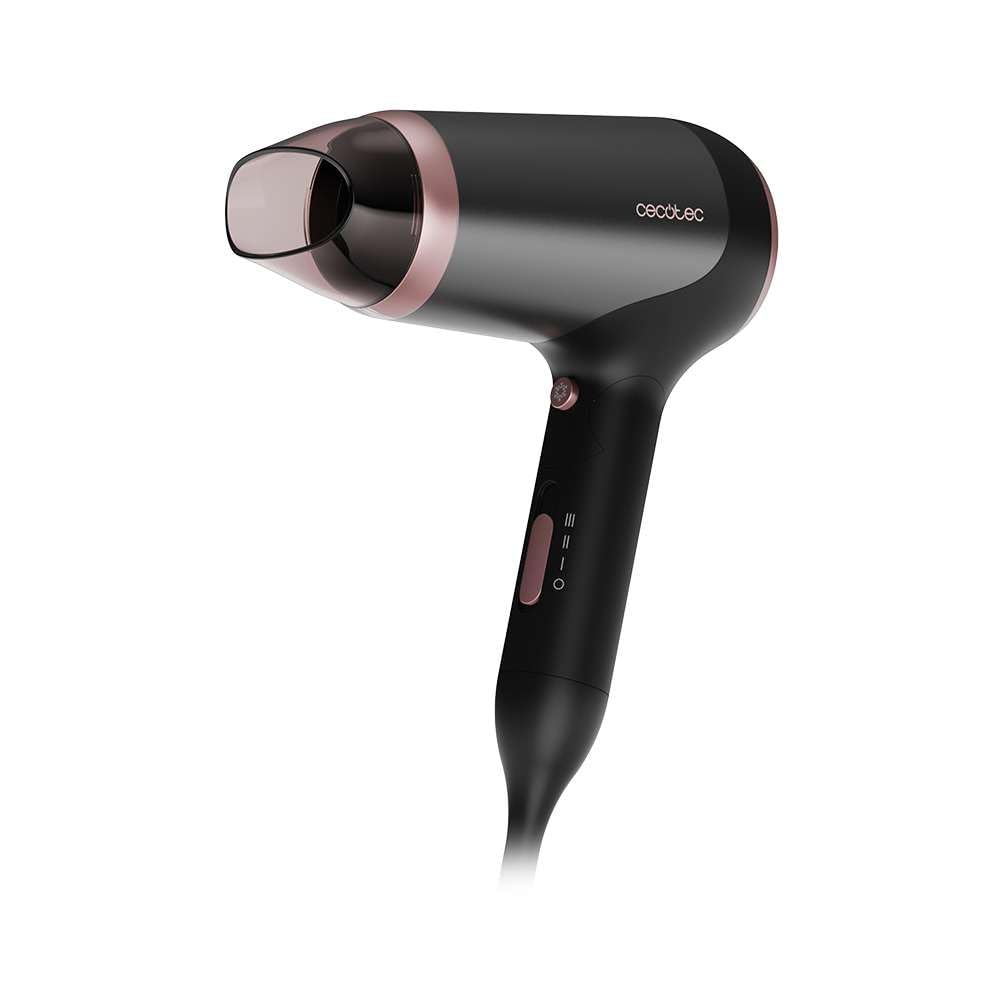 Cecotec IoniCare Power & Travel Black Asciugacapelli pieghevole. 2400 W, motore DC, tecnologia agli ioni reali, compatta, aria fredda, include diffusore, ugello concentratore e borsa per il trasporto