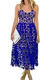 Alvaq Womens Summer Sexy V Neck Lace Hollow Beach Evening Wedding Midi Dress Plus Size Formal  Blue Medium